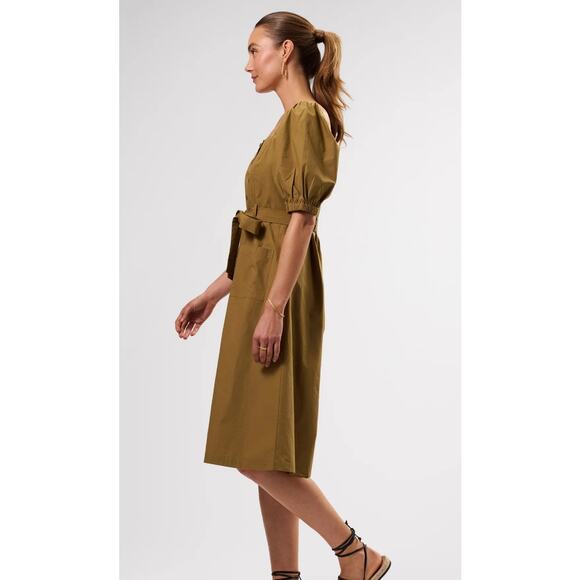 Amour Vert Square Neck Button Front Dress in Elm 100% Cotton - Picture 4 of 13